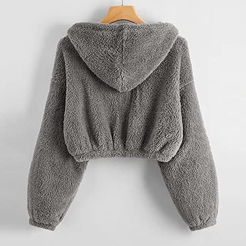 Womenените цврсти култури на култури 1/4 Zip Sherpa Fuzzy Reece Cooped Sweatshirt Loose Long Long Sneave Pulverover Tops