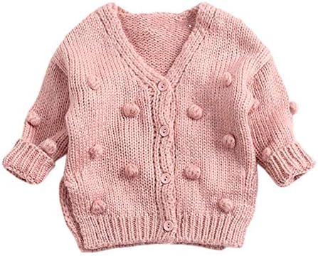 Дете за новородени момчиња девојки девојки Помпоми меки кардиган џемпер деца топло плетено пулвер врвови зимска облека