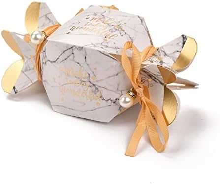 Eee ECRELIVE 20 парчиња Бонбони Кутија, Бонбони Форма Фаворизира Кутија Со Лента И Бисер Свадба Подарок Кутија За Свадбена Церемонија