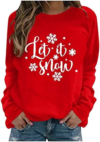 Нархбг Божиќна маичка за жени, остави да се снежни снегулки графички џемпери врвови, обични Божиќни празници Топ блуза