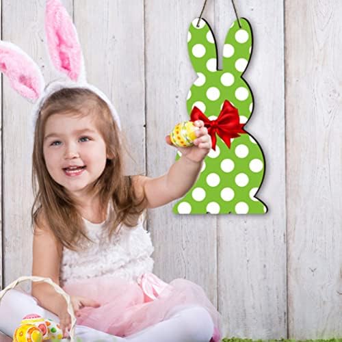 Stobok Велигденски зајаче врата знак Венец зајак дрвен знак за виси со висечки јаже предни украси за wallидови за пролет на Велигденската забава.