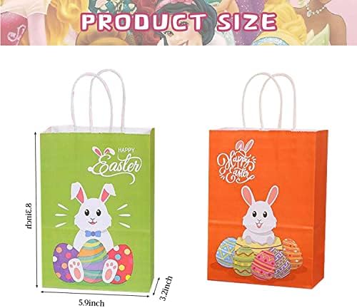 12 парчиња Среќна Велигденска забава, фаворизираат торби за подароци, цртан филм зајак тематски торби со бонбони со рачки за бебешки