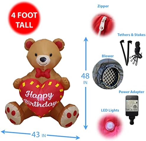 ДВЕ ДВЕЕ И Патриотски украси за забави, вклучуваат 4 стапки високи надувување среќен роденден Теди мечка со loveубов срце, и 6 нозе