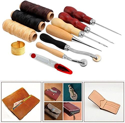 Комплет за алатки за шиење 13 парчиња кожа занаетчиски занаетчиски алатки за шиење постави материјали за шиење