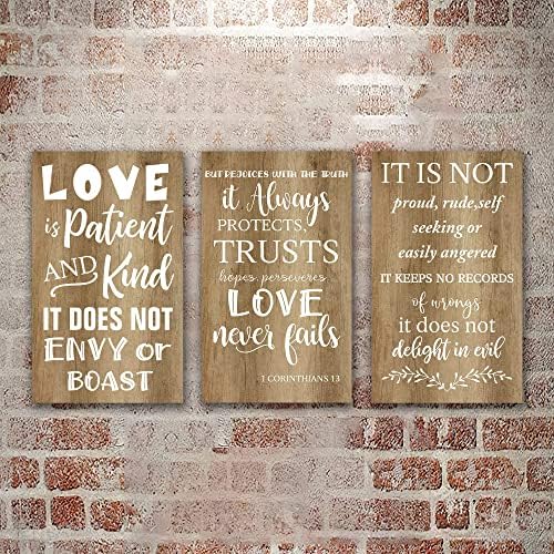 Љубовта Е Трпелива Љубовта Е Љубезна Љубовта Никогаш Не Пропаѓа Збир на 3 Религиозни Библиски Стих Ѕидни Декор Нерамни Дрвени Знаци 1 Коринтјаните