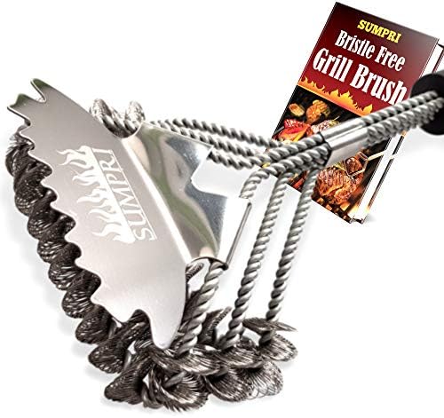 Sumpri Grill Brush Fristle Free & Scraper -Најдобра безбедна четка за чистење BBQ, со дополнителна широка 3Д -стругалка -Лесно чистење на скара