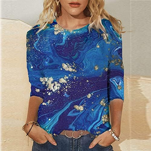 Врвови и блузи на ракави од 3/4 ракави, цветни шема 3/4 ракави О-вратот маичка Обични женски преголеми маички
