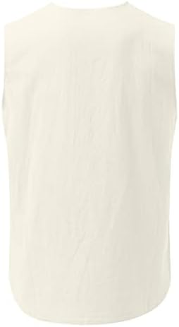 XXBR машки памучни постелнини кошули со ракави за влечење v вратот графички резервоар за печатење врвови опуштени вклопени плажа хипи -случајни