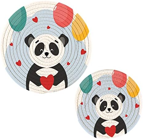 Панда за срцеви балони со балони за топли садови држачи за тенџере сет од 2 парчиња топли влошки за кујнски памучни тркалезни