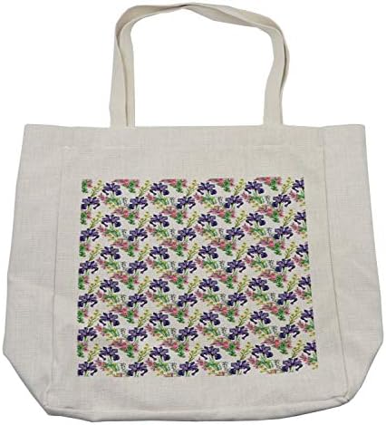 Амбесон-цветна торба за купување, летна градина во акварел, која цвета виолетови орхидеи и розови хризантеми, еколошка торба за еднократно за