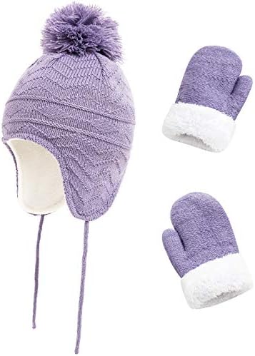 Зимска капа на дете со белезници - бебе деца топло руно плетено плетено капаче и дебели ракавици за скијање за момчиња девојчиња