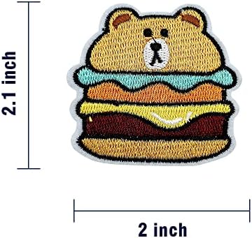Обоката извезено железо на закрпи, мечка хамбургер Апликација лепенка, симпатична јапонска значка шива на амблем DIY додатоци за
