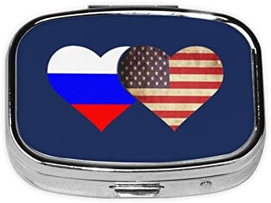 Руско знаме и американско знаме плоштад мини пилула кутија за патувања за медицина Организатор преносен метален пилула кутија