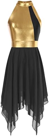 TSSOE Womenените без ракави блок во боја, лирски танцов костум шифон полите сјајни пофалби танцат туничен фустан