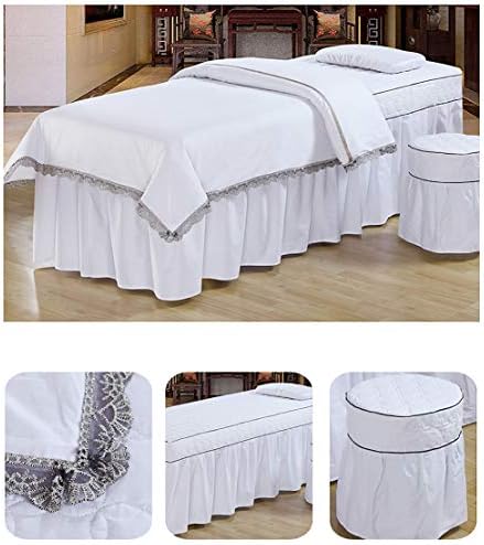 Памук чипка за кревет за убавина за кревет, луксузен лист со маса за масажа со 4 парчиња поставува кревети со дупка за одмор на лице,