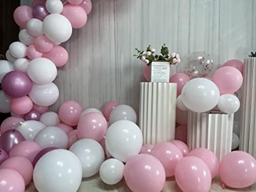 Розови И Бели Балони 112 парчиња Светло Розеви Балони Бели Конфети Метални Балони Од Розово Злато За Украси За Туш За Бебиња