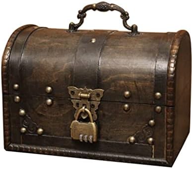 ГЕНИГВ Шик Дрвена Пиратска Кутија За Складирање Држач За Кутии Гроздобер Ковчег За Богатство За Дрвен Организатор