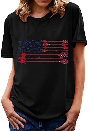 Лцепси Женско Американско Знаме Маица Со Кружен Врат Блуза Со Кратки Ракави 4 јули Патриотски Кошули