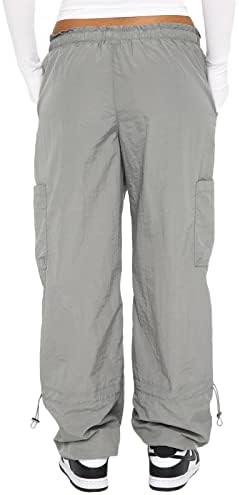 Женски панталони со низок половината на половината, обична цврста боја Harajuku гроздобер Y2K низок пораст, буги џогер опуштени панталони со кинч