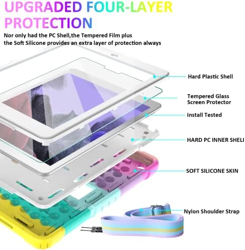 Samsung Galaxy Tab A7 Lite 8,7 инчен Случај 2021, [Дете Доказ] Амбисон Цело Тело Случај Со Калено Стакло Заштитник На Екранот, Притисни Popit