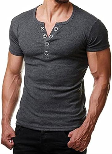 2023 Нова машка обична цврста боја Топ кошула V вратот блуза цврста раглан ракав копче врвови блузи маица пливање пливање
