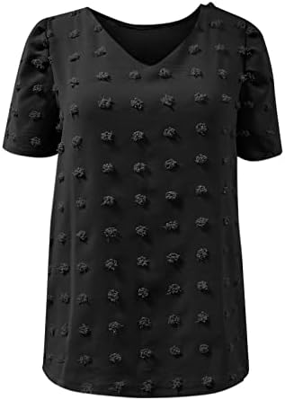Lcepcy симпатична летна капчиња врвови за жени случајна цврста боја v вратот на ракав блуза лабава вклопена вклопена маичка облека за работа