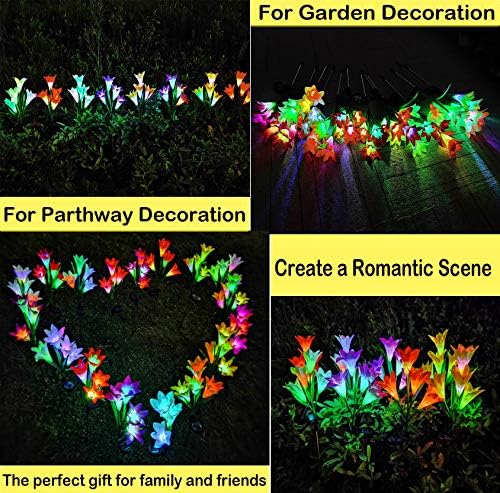 Соларни цвеќиња - Светла со соларна градина со соларна градина, 8 пакувани светла со 32 цвеќиња од крин, водоотпорни 7 бои што се менуваат