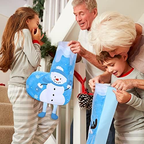 19 '' Сини божиќни чорапи сет од 3 кадифени 3Д Божиќни чорапи Божиќни санта Снежен човек ирваси за ирваси за лекување на подароци за порибување