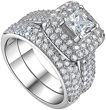 2023 Нови 2 парчиња поставени двојки принцези квадратни дијаманти сет прстен моден луксузен ангажман свадба накит за жени овошни