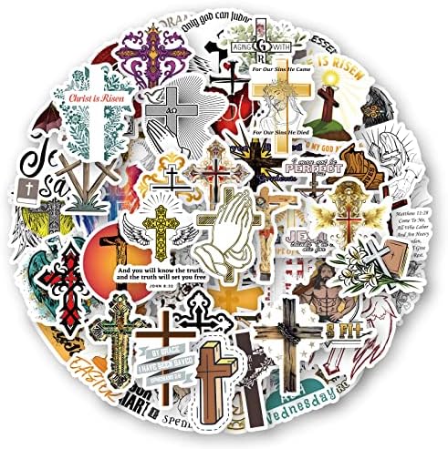 60 парчиња налепници за вкрстени трендовски трендовски христијански налепници за тинејџери лаптопи, естетска винилна религиозна