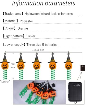Yhjj 5 инсталирани декоративни светла за Ноќта на вештерките, жица портокалова тиква елф батерија што работи предводена висина за