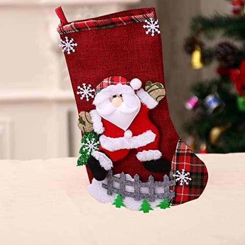 Classин Божиќно порибување Класик Карирани големи чорапи Санта Божиќ Орнамент за семејно камин празник Божиќна забава што виси украси, една