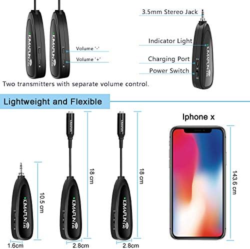 Систем за безжичен микрофон Kimafun за 2 лица, 2,4G двојна безжична слушалка и лавалиер лапел мики идеални за паметен телефон, iPhone,
