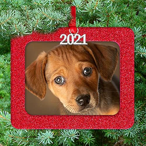 2021 магнетски сјај Божиќна фото рамка украс со заштитник на фотографии што не се сјај, хоризонтална - црвена, 3 -пакет