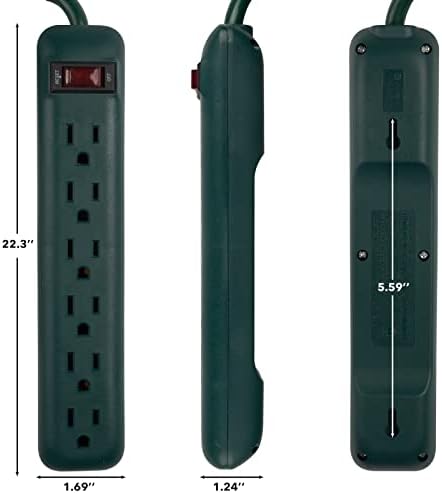 Clear Power 2-Pack 6 излезен лента за напојување со краток кабел од 1,5 стапки, директен приклучок, заземјено 3-пропуст, зелена, за одмор,