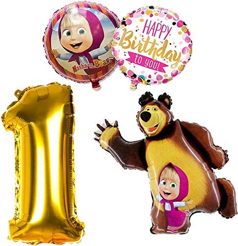 1 Годишен Роденден 4 парчиња Балони Украси За Бебе Од Маша и темата Мечка Маша и Ел Осо