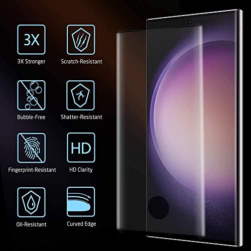 Ahybzn [2+2] парчиња заштитник на екранот компатибилен со Samsung Galaxy S23 Ultra, 6,8 инчен HD темпераментен стакло и заштитник на леќи за леќи, 9H заштитник - отклучување на отпечато