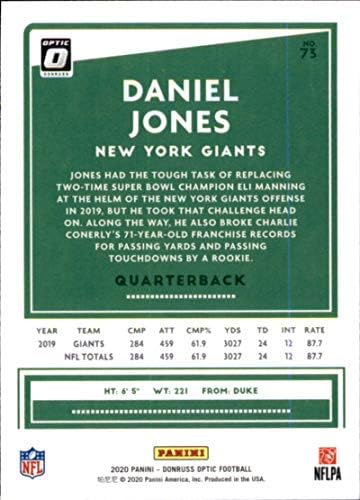 2020 ДОНРУС ОПТИКА #73 Даниел onesонс Newујорк гиганти во НФЛ Фудбалска трговска картичка