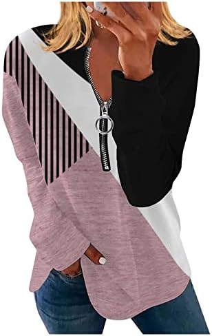 Врво на тренингот Nokmopo за жени модна обична екипаж-вратот Неправилен шарен геометриски принт со долги ракави маица врв