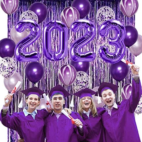 Комплет За Украси За Забави За Дипломирање, Виолетови Балони 2023, Завеса Од Виолетова Фолија, Балони Со Виолетова Ѕвезда Милар, Комплет Виолетови Балони, Материјали