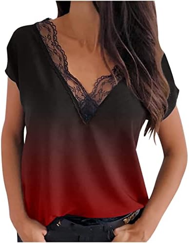Есен летен врвен маица за жени краток ракав 2023 облека чипка памук V вратот графичка блуза E3 E3 E3