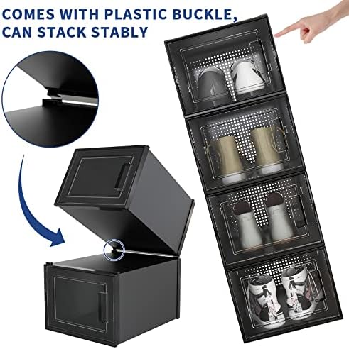 Кутии за складирање на чевли Mupera - 12 пакувања надградба на црни пластични пластични пластични канти за пластични чевли, чисти контејнери за