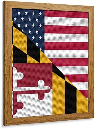 Американско и државно знаме на Мериленд 5Д DIY вежба Дијамантски комплети за сликање Кристал вез wallид што виси уметност со рамка за декорација