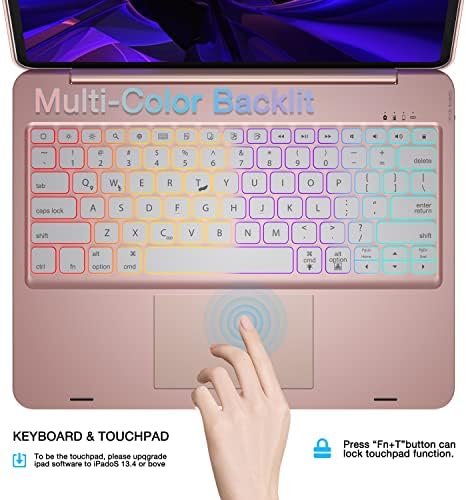 Случај за тастатура DOQO за iPad Pro 2020 4-ти-генерал/2018-3rd gen, 7 бои со позадинско осветлување Bluetooth тастатура, одвојување на тастатура