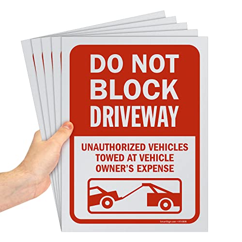 SmartSign 12 x 9 инчи „Не блокирајте ја патеката - знак на неовластени возила“, печатен екран, пластика од 10 милји полистирен, црвена
