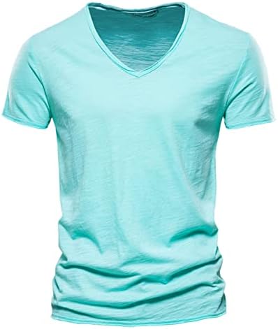 Менс модна обична цврста боја памук V врат кратка ракав маица Топ мажи маички графички пакувања лов маица