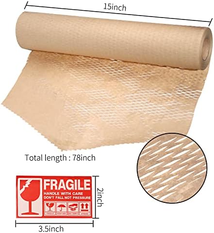 Хартија за пакување на саќе DGQ 15 x 65 'со 12 парчиња кршливи налепници етикети со саќе за завиткување на хартија за завиткување на