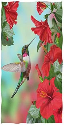 Наанал 3Д убава колибри цветаат црвени хибискус цветни печати меки абсорбенти големи рачни крпи повеќенаменски за бања, хотел, салата и бањата