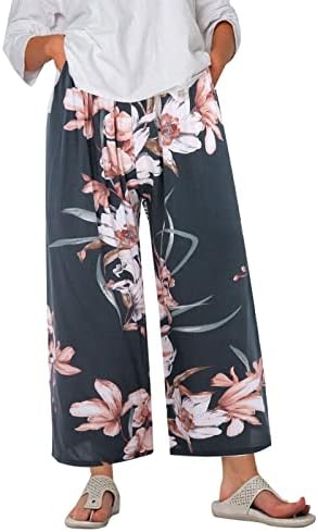 Miashui Casual Fashionенски панталони панталони удобни печатени широки панталони за нозе лак еластична половината долги удобни џемпери