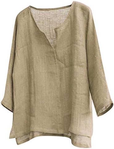 Врвови за мажи, памук и постелнина кратка удобна цврста боја со долга ракав лабава лесна маичка блуза